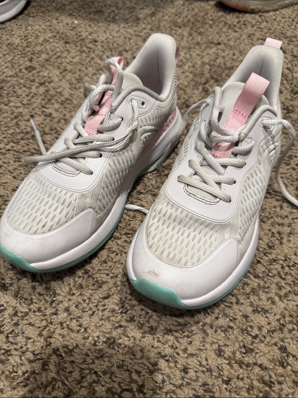 Kids White Sneakers with Pink & Mint Accents - Casual Athletic Shoe